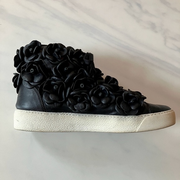 CHANEL Black Calfskin Camellia High-top Sneakers 9.5 - Picture 1 of 6